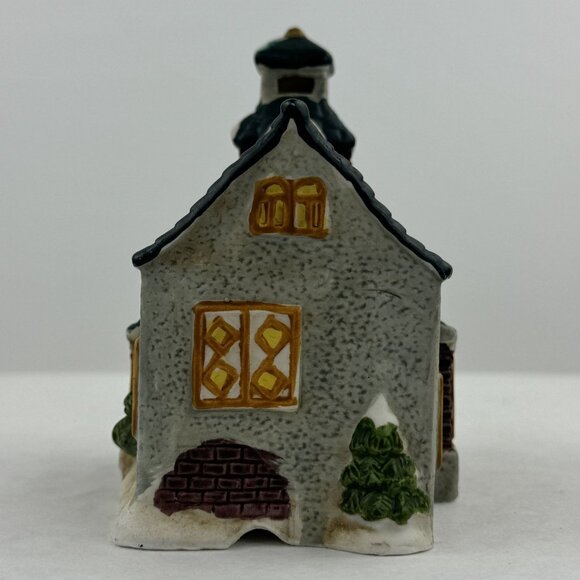 Vintage Ceramic Light-Up Christmas Village Schoolhouse Wreath Snow Small 4.5" - Picture 15 of 16